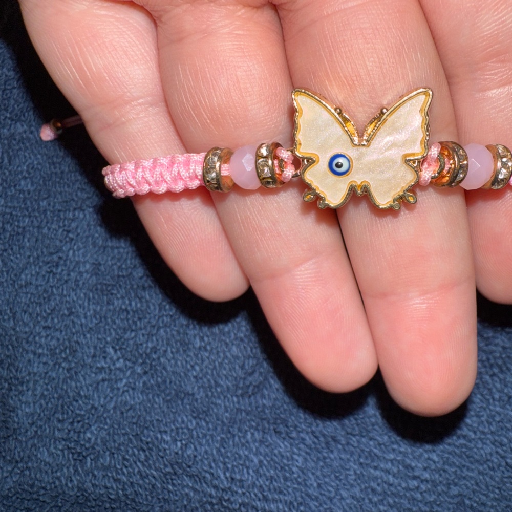 Handmade pink & Gold Butterfly Charm Bracelet